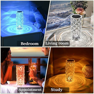 Crystal Table Lamp 16 Colors Touch/Remote Dimmable Night Light USB LED Bedside Diamond Rose Lamp